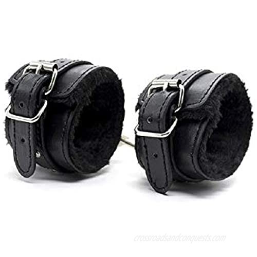 PU Leather Double Row Plush Lining Wrist Leather Handcuffs Leg Cuffs Bands Punk Leash Adjustable Black Gothic Metal Bracelet for Women Men Home Yoga Gyms Gothic Chain Cosplay Party Jewelry