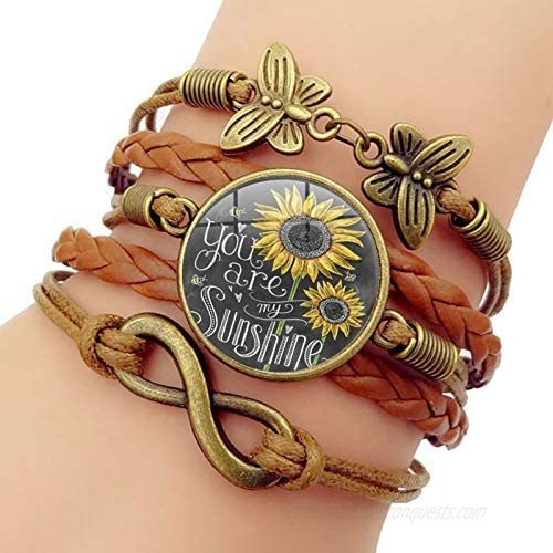 Sunflower Leather Bracelets for Womens Present You Are My Sunshine Bracelets for Mother Teen Girls Birthday Gifts