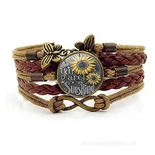 Sunflower Leather Bracelets for Womens Present You Are My Sunshine Bracelets for Mother Teen Girls Birthday Gifts