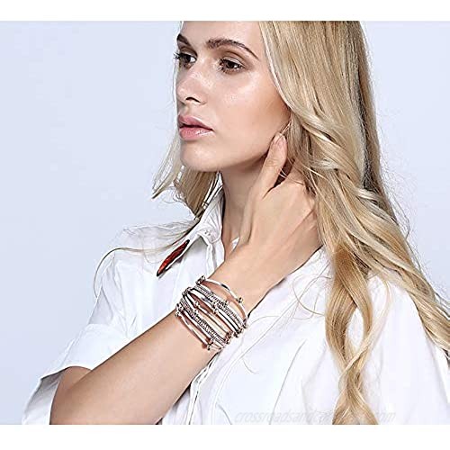 Suyi Women Wrap Bracelet Multilayered Leather Braided Bangle Wrist Cuff Bangles with Magnetic Buckle