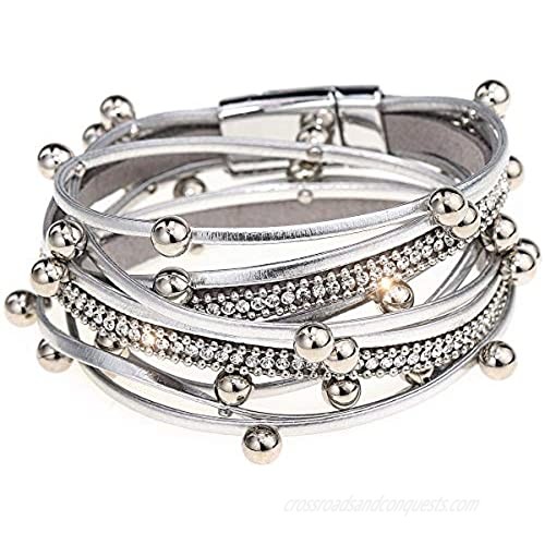 Suyi Women Wrap Bracelet Multilayered Leather Braided Bangle Wrist Cuff Bangles with Magnetic Buckle