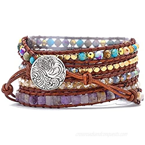 TEEPOLLO Handmade Boho Bracelets for Women-Protection Healing Stone Beads Bohemian Accessories Charm Bracelet-Leather Wrap Bracelets for Men Girls Shipping from US Warehouse