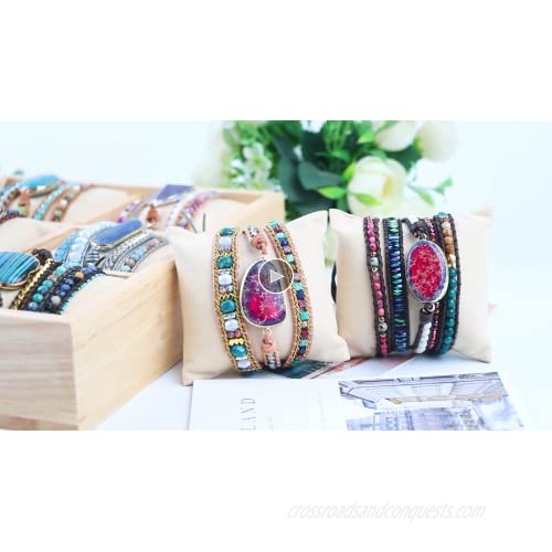 TEEPOLLO Handmade Boho Bracelets for Women-Protection Healing Stone Beads Bohemian Accessories Charm Bracelet-Leather Wrap Bracelets for Men Girls Shipping from US Warehouse