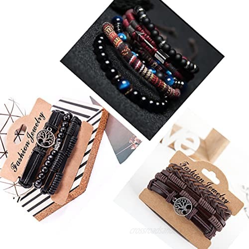 WAINIS 3 Pack Braided Leather Bracelets for Men Women Tree of Life Arrow Crown Charm Wrap Woven Ethnic Tribal Wristbands Bracelets Set Adjustable