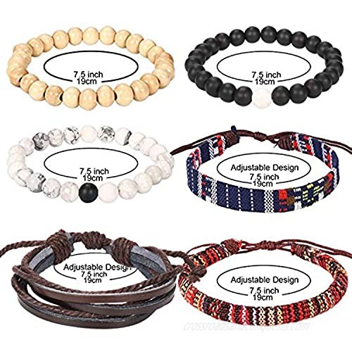 Wrap Bead Braided Tribal Leather Woven Stretch Bracelet - Boho Hemp Linen String Bracelet for Men Women Girls