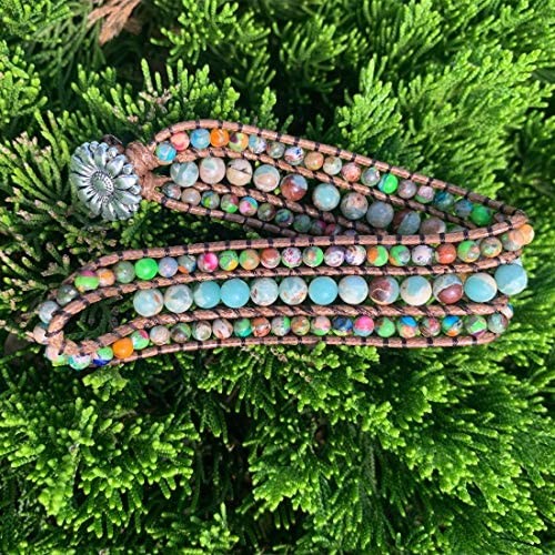 YGLINE Boho Handmade Natural Stone Bead 3 Row Wide Wrap Wrist Statment Bracelet Jewelry Collection