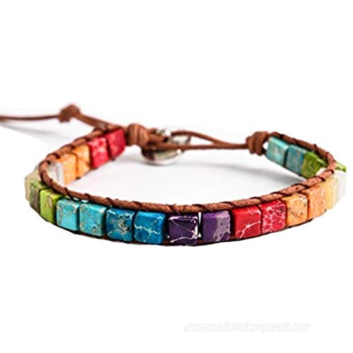 YGLINE Handmade Wrap Bracelet Turquoise  Jasper & ite Natural Stones Leather Charm 5 Strands Boho Bracelet