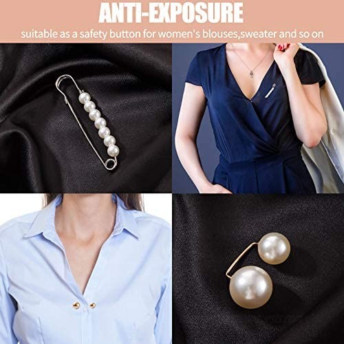 12 Pieces Faux Pearl Brooch Pins Sweater Shawl Pins Anti-Exposure Neckline Safety Pin for Women Girls