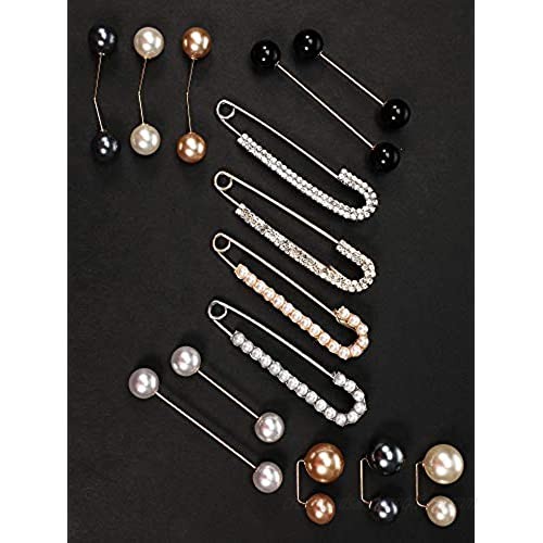 14 Pieces Women Faux Pearl Brooch Safety Pins Brooch Pins Sweater Shawl Clips Faux Crystal and Pearl Brooches for Women Girls Home Wedding Party Decoration 5 Styles
