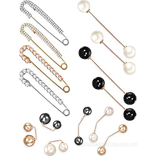 14 Pieces Women Faux Pearl Brooch Safety Pins Brooch Pins Sweater Shawl Clips Faux Crystal and Pearl Brooches for Women Girls Home Wedding Party Decoration  5 Styles