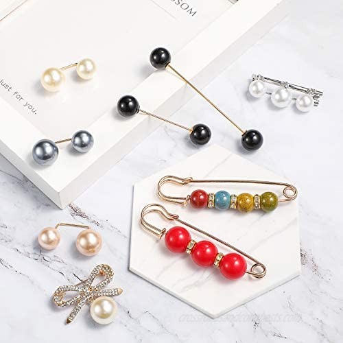 20 Pieces Faux Pearl Brooch Pins Sweater Shawl Clips Set Wedding Decoration Shawl Collar Shirt Pin Buttons Sweater Brooches for Women Girls 20 Designs