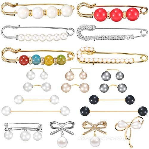 20 Pieces Faux Pearl Brooch Pins Sweater Shawl Clips Set Wedding Decoration Shawl Collar Shirt Pin Buttons Sweater Brooches for Women Girls  20 Designs