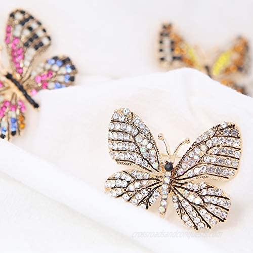 6PCS Fashion Crystal Butterfly Brooch Multi-Color Rhinestone Crystal Brooches Pins Cute Animal Shape Corsages Brooches for Women Decoration