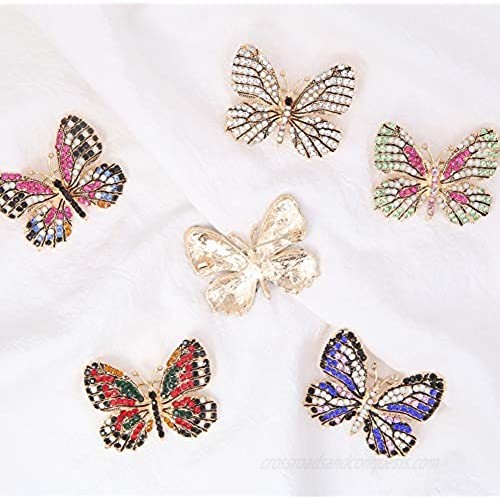 6PCS Fashion Crystal Butterfly Brooch Multi-Color Rhinestone Crystal Brooches Pins Cute Animal Shape Corsages Brooches for Women Decoration