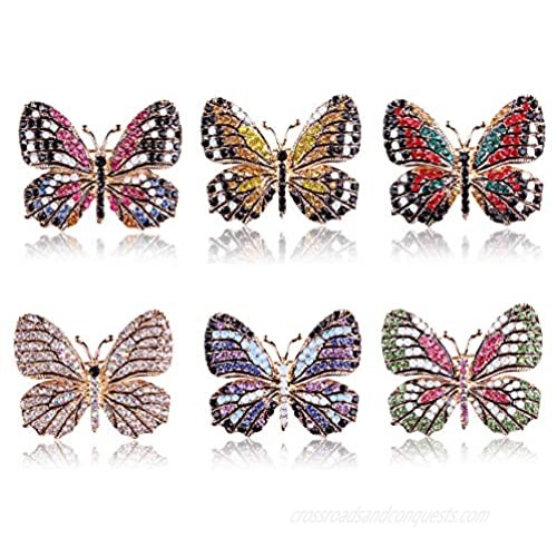 6PCS Fashion Crystal Butterfly Brooch  Multi-Color Rhinestone Crystal Brooches Pins  Cute Animal Shape Corsages Brooches for Women Decoration