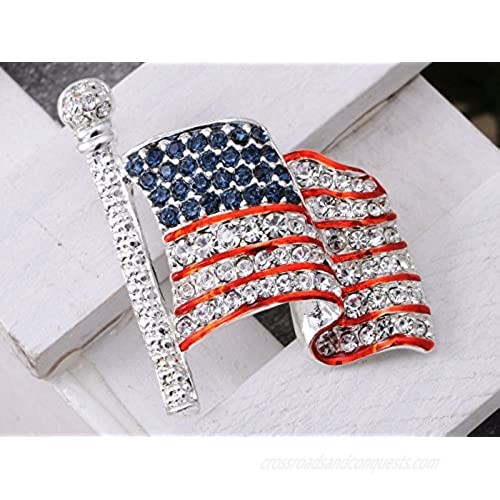 Alilang Silver Tone Crystal Rhinestone 4th of July American USA Flag Patriotic Pin Brooch