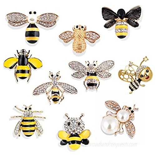 Apol Set of 10 Fashion Enamel Crystal Rhinestones Bee Themed Brooch Pin Jewelry Lapel Pins for Clothes Collar Dress Scarf Bag Decoration