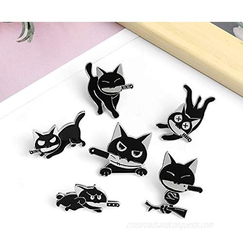 Black Cat with Knife Enamel Pins set Cute Cartoon Brooch Pins Enamel Brooches Lapel Pins Badge for Women Girls Children for Clothing Bag Decor
