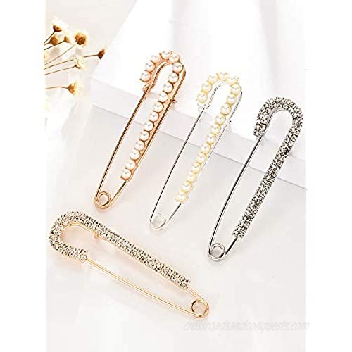 Boao 4 Pieces Women Brooch Pins Sweater Shawl Clips Faux Crystal and Pearl Brooches 2 Styles