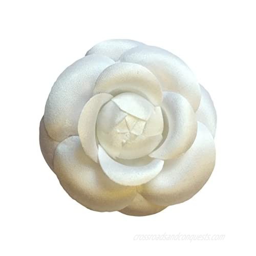 Camellia Silk Fabric Flower Pin Brooch Flower. White Camellia Brooch Pin - Hand-made in New York's Garment Center (American Made)
