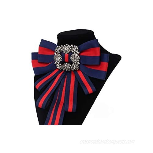 Christmas Ribbon brooch for women men bowknot costume brooches women jewelry beads accessories womens bow tie bow brooch (dk blue)