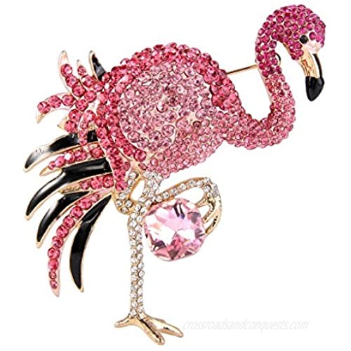 EVER FAITH Women's Austrian Crystal Graceful Enamel Flamingo Bird Brooch Gold-Tone