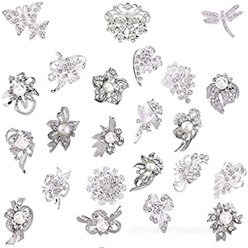 Ezing Lot 24pc Shining Rhinestone Crystal Brooches Pins DIY Wedding Bouquet Kit