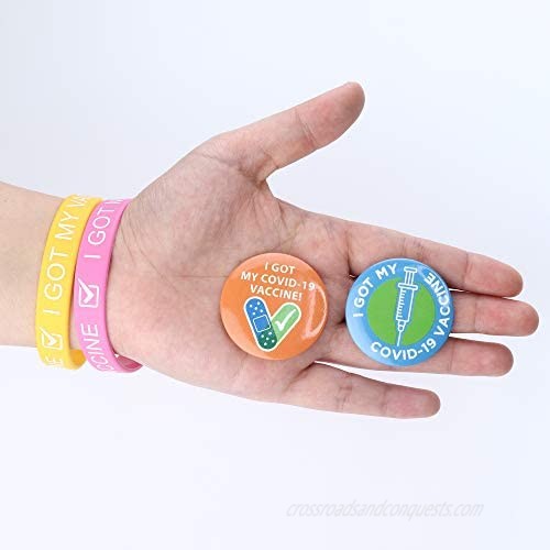 Fiasaso Covid Vaccinated Pin 12 Pcs I Got My Vaccine Silicone Wristbands Bracelets Pinback Buttons Pins Brooches for Women Men Notification for Public Health Pinback Button Vaccine Pins