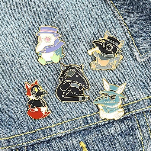 Gillna Plague Doctor Pin for Backpacks-Cartoon Animal Enamel Pin Set Steampunk Beak Mask Enamel Badges Cute Fox Rabbit Penguin Dog Lapel Pins for Women