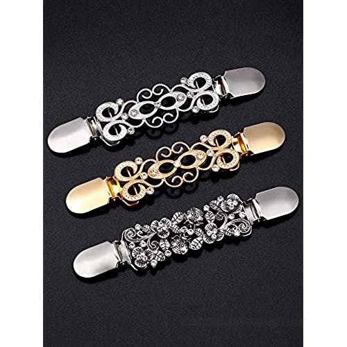 Jetec 3 Pieces Sweater Shawl Clips Dresses Cardigan Collar Clip Vintage Shirts Cinch Clips for Women Girls 3 Styles (Chic Style)