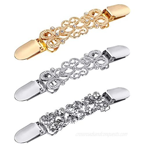 Jetec 3 Pieces Sweater Shawl Clips Dresses Cardigan Collar Clip Vintage Shirts Cinch Clips for Women Girls  3 Styles (Chic Style)