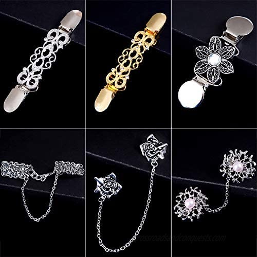 LOCOLO Vintage Sweater Shawl Clips Cardigan Collar Clips Flowers Patterns for Women Girls (6) Gold Silver