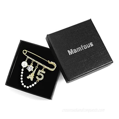 Mamfous Vintage Crown Number 5 Lapel Pins and Brooches for Women Rhinestone Jewelry with Simulated Pearl