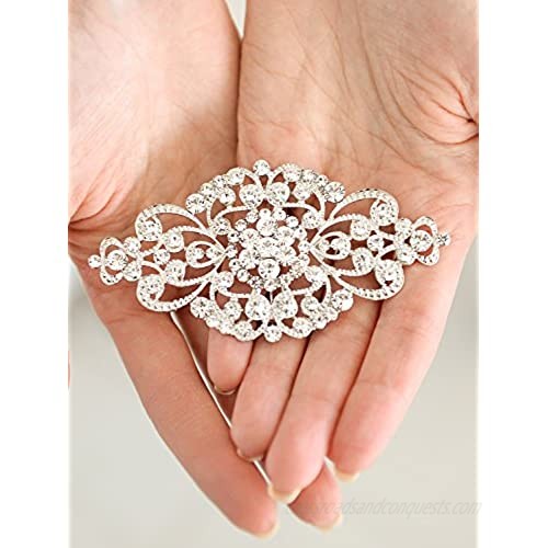 Mariell Vintage Bridal Crystal Brooch Pin - 4 Wide Antique Silver Rhinestone Wedding & Fashion Glam