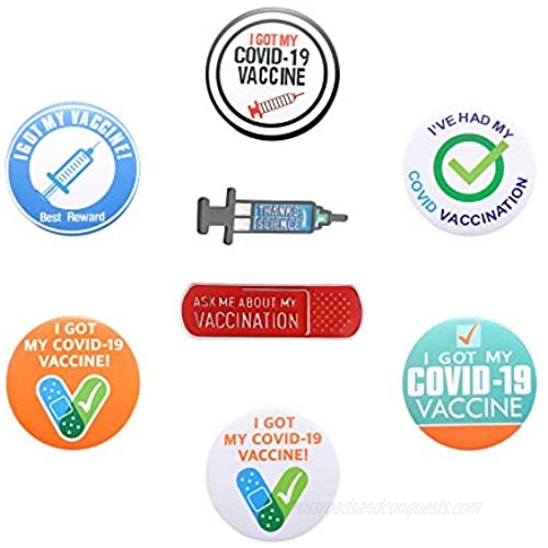 Senteria 8PCS Vaccinated Brooch Pins for Women Men Thanks Science Ask Me About My Vaccination Button Pins Commemorative Vaccinated Badges for Family Friends