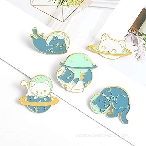 Space Cat Enamel Pins Set Cute Animal Astronaut Lapel Pins for Women Girl Cartoon Planet Brooch Pin for Jackets Backpack Accessory