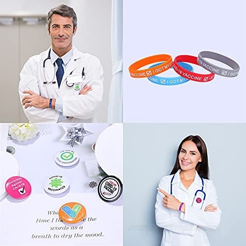 Subiceto 40Pcs I Got My COVID-19 Vaccine Silicone Wristbands Bracelets/Pin Buttons Brooches Set for Women Men 10 Colors