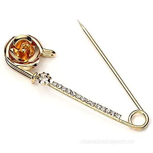 Top Plaza Pack of 5 Women Fashion Rhinstone Crystal Accented Golden Safety Pin Jewelry Brooch Breastpin - Catch Scarf Lapel or Collar