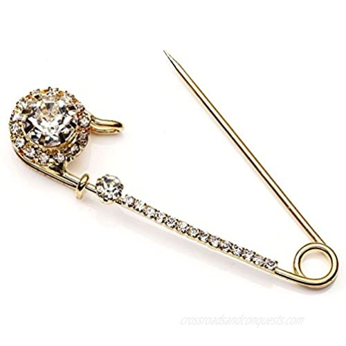 Top Plaza Pack of 5 Women Fashion Rhinstone Crystal Accented Golden Safety Pin Jewelry Brooch Breastpin - Catch Scarf Lapel or Collar