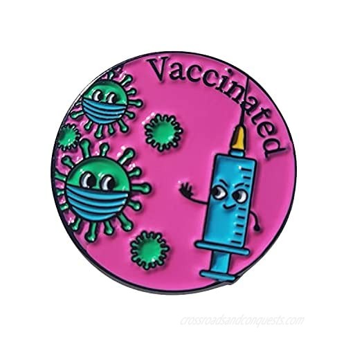 Vaccinated Pin – 25mm Enamel Vaccine Pin – Funny Button Pin Ideal for Shirt  Backpack – Unique Design and Modern Color – Ideal Support Pin for Nurses  Front Line Workers (Pink)