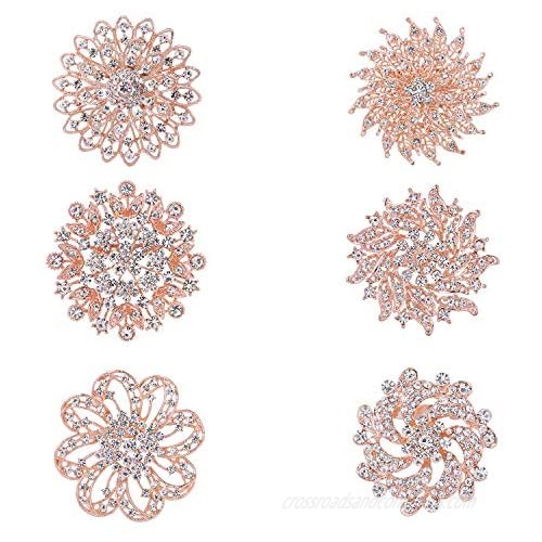 WeimanJewelry Lot 6pcs Crystal Rhinestones Flower Brooch Pin Set for DIY Wedding Bouquets Decoration