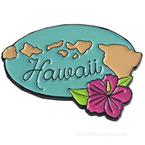 WizardPins Hawaii Hibiscus Edition State Shape of Hawaii Enamel Lapel Pin