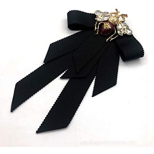 Women Bow brooches with Rhinestone bow tie brooch Ribbon Neck Tie for Party bow tie