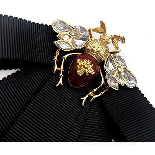 Women Bow brooches with Rhinestone bow tie brooch Ribbon Neck Tie for Party bow tie