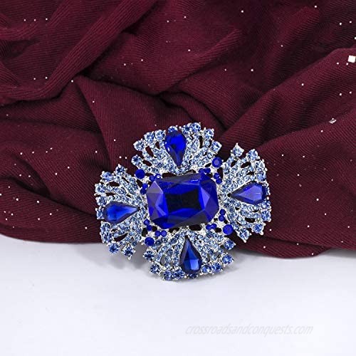 YOQUCOL Vintage Blue Austrian Crystal Rhinestone Brooch Pin Elegant Jewelry For Women Girls