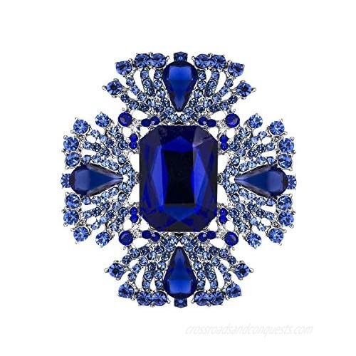 YOQUCOL Vintage Blue Austrian Crystal Rhinestone Brooch Pin Elegant Jewelry For Women Girls